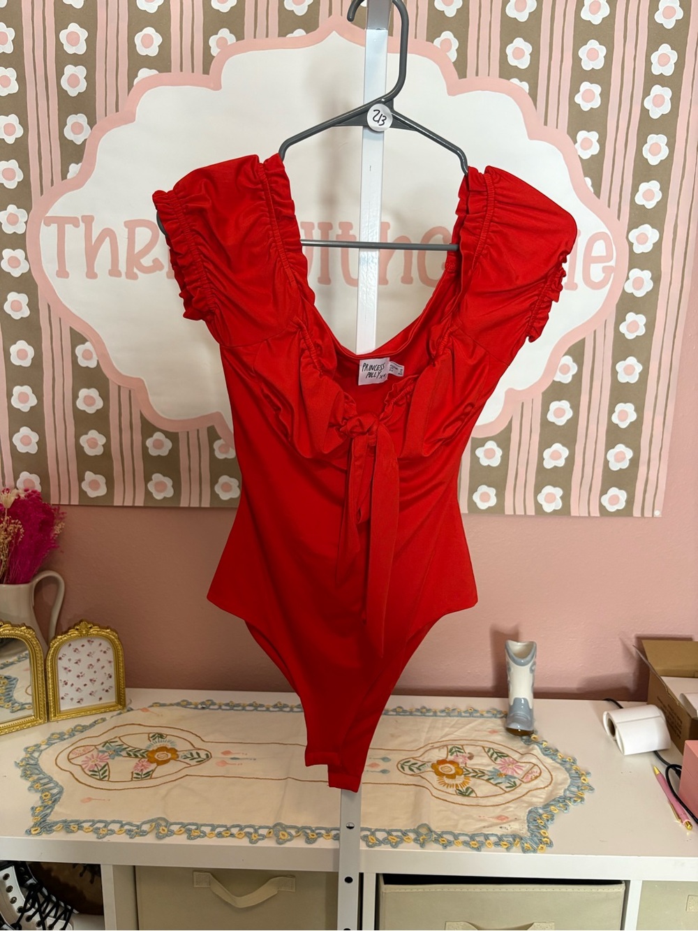 Princess Polly Red Ruffle-Sleeve Bodysuit with Front Tie